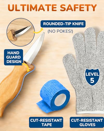 Wood Carving Whittling Kit for Kids: Round-Tip Knife Set with Storage Bag