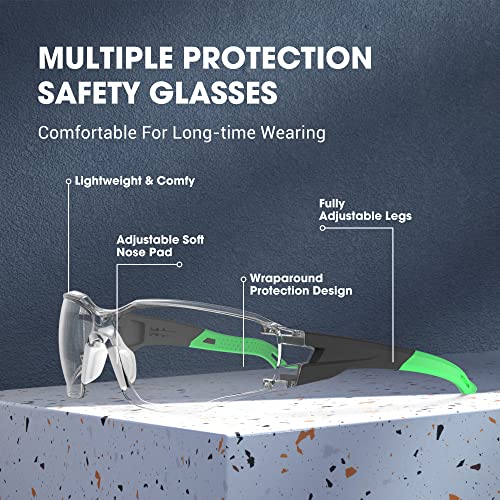 Clear ANSI Z87.1 Safety Glasses Eye Protection Goggles - color: Green