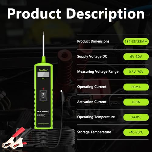 Topdiag P60 Automotive Power Circuit Probe Tester, 12-24V Power Circuit Probe Kit, Short Circuit Automobile Finder，AC/DC Voltage Tester, Component Activation Tool - style: P60