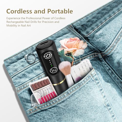 TUOBEO Cordless Nail Drill Electric Nail File Kit, Rechargeable Efile Set - color: Black