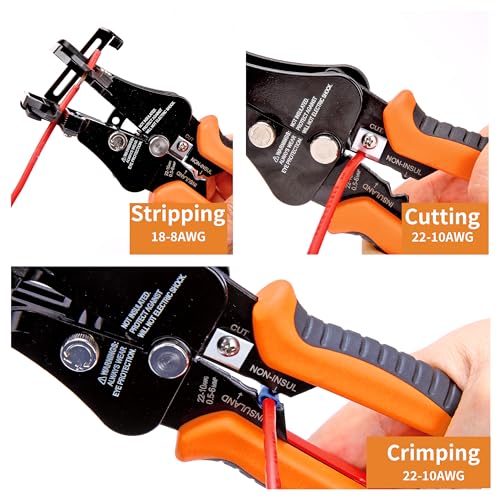 Automatic Wire Stripper, 3 in 1 Stripper/Cutter/Crimping Heavy Duty Multi-Function Wire Strippers Tool for 8-18 AWG Electrical Wire, 7 Inch