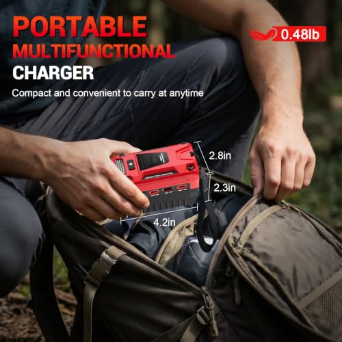 140W Fast Bidirectional Charger Compatible with Craftsman 20V Battery | Dual USB-C 140W Output, Single USB-A 18W Output, Maximum Output of 280W, 700LM LED Work Light & LED Display (No Battery) - color: crimson