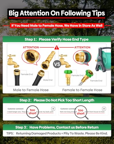 Short Metal Garden Hose 2 ft with Female to Female Connector， Stainless Steel Small Leader Hose for Hose Reel, Long, Flexible, Lightweight & Heavy Duty Water Pipe, Outdoor Water Hose Extension Adapter - size: 2ft Female to Female