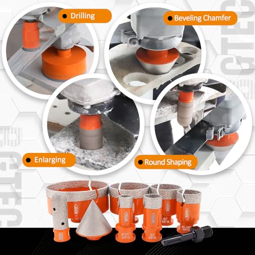 Tile Hole Saw Kit Diamond - 9PCS 5/8-11 Thread Drill Bit 19/25/35/50/65/102mm+50mm Beveling Chamfer Bit+20mm Finger Bit+SDS Adapter for Pocelian Tile Ceramic Marble Granite Stoneware - size: 9 pcs - 19/25/35/50/65/102mm, style: Flash Toothed