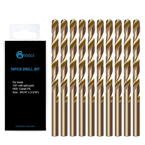 GMTOOLS 5/16 inch Cobalt Drill Bits, M35 HSS, 135 Degree Tip, Jobber Length Twist Drill Bit Set for Hard Metal, Stainless Steel, Cast Iron, Wood and Plastic, with Storage Case, Pack of 10 - style: M35-5/16-10pcs