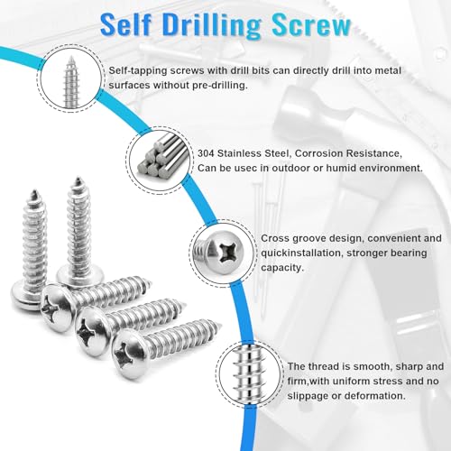 460PCS Stainless Steel Wood Screws Assortment Kit, 18 Sizes #4#6#8#10#12 Pan Head Sheet Metal Screws Self Tapping Screws Set for Wood Deck Drywall Concrete Screws, Length 1/4" to 2" - style: Silver Pan Head 460PCS