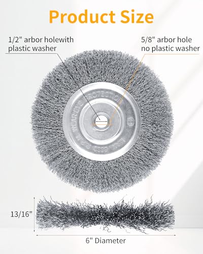 2Pcs 6" Brass Wire Wheel, Brush Wheel for Bench Grinder, 1/2"-5/8" Arbor - style: 6" 2Pcs