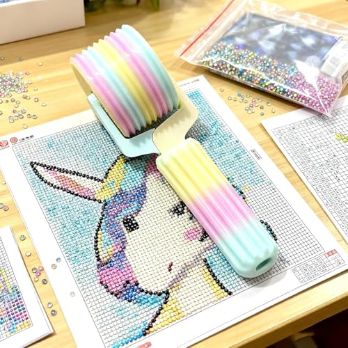 Diamond Painting Roller & Stylus Kit, Rainbow Gradient Plastic Pressing Roller for 5D Diamond Art, Efficient Point Drill & Rhinestone Fastening Tool for Adults & Kids