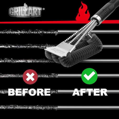 GRILLART Grill Brush, 18'' Extra-Strong Handle, BBQ Cleaner with Scraper