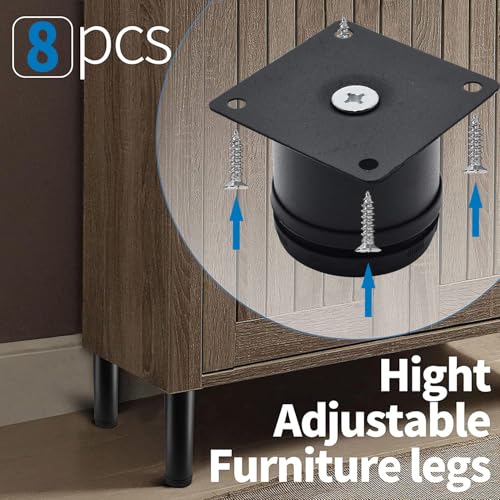 2 Inch Metal Furniture Legs Stainless Steel Adjustable Legs Black Metal Legs Round Cabinet Legs for Coffee Table Cabinet Desk Sofa Shelves, Pack of 8 - color: Black, size: 2"