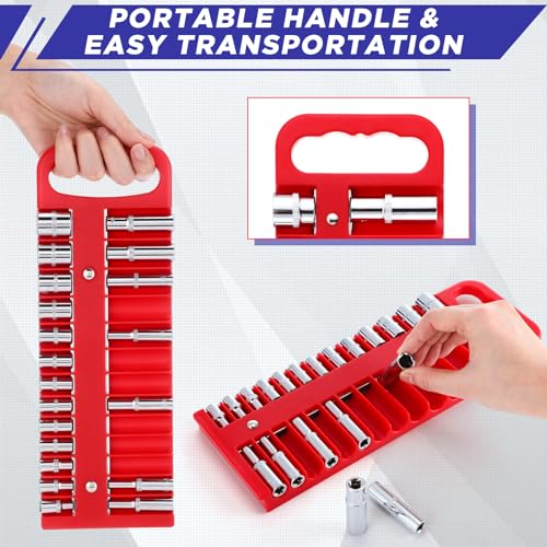6 Pcs Magnetic Socket Organizer Holder Case Rail Rack for 1/2'', 3/8 '', 1/4'' Drive, Securely Holds 152 Sockets(Red,Blue) - color: Red,blue