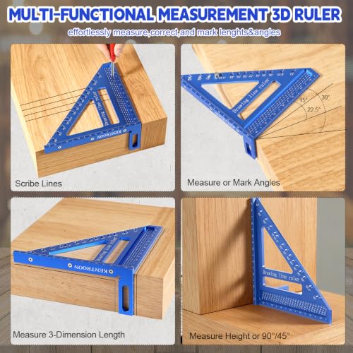 3D Multi-Angle Measuring Ruler,Large 8.42" x7.67"Carpenter Ruler, Precision Woodworking Tools 15-90 Degree Versatile Ruler with Angle Pin for Woodworking,Engineering and Construction - color: Red