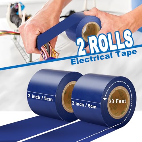 Electrical Tape Blue, 2 in X 33FT, UL Approved Industrial Grade Waterproof High Temperature Electrical Tape, Multipurpose Insulating Wire Wrapping (2 Packs) - color: Blue