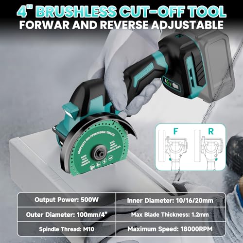 Cordless Cut Off Tool Compatible with Makita Battery, 18,000 RPM Brushless Motor, 4" Blades (2pcs) with Dust Cover, 1.2mm Max Blade Thickness for Wood/Metal/Plastic【BATTERIES NOT INCLUDED】