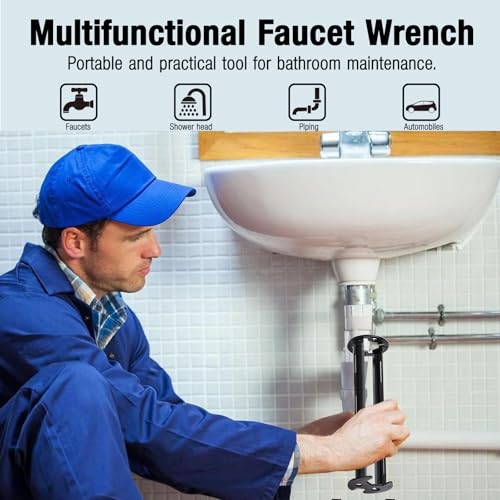 2pcs Basin Wrench Multifunctional Sink Wrench 11 Sizes Faucet Tool Four-jaw Hex Spanner Universal Plumbers Tool for Tight Spaces Kitchen Bathroom Home with Glove