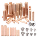 Glarks 508Pcs 1/4" 5/16" 3/8" 1/2" Wooden Dowel Pins Beveled Ends Fluted Dowel with 6/8/10/12MM Solid Hollow Dowel Tenon Center Transfer Plugs Set for Easy Insertion Furniture Door Crafts Projects