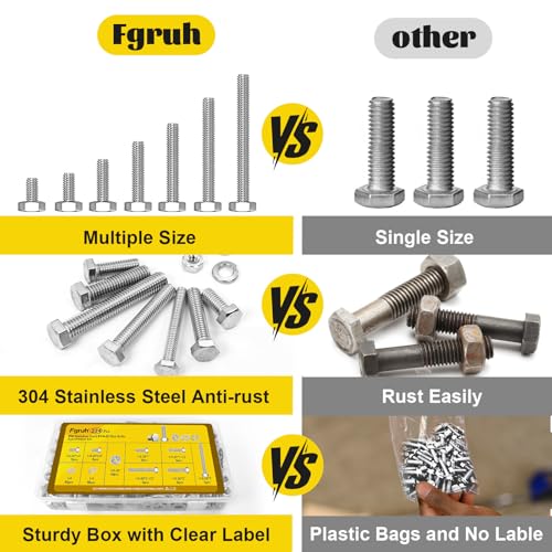 224PCS 1/4-20 Hex Bolts and Nuts Assortment Kit, 304 Stainless Steel - size: SS 1/4-20 224pcs