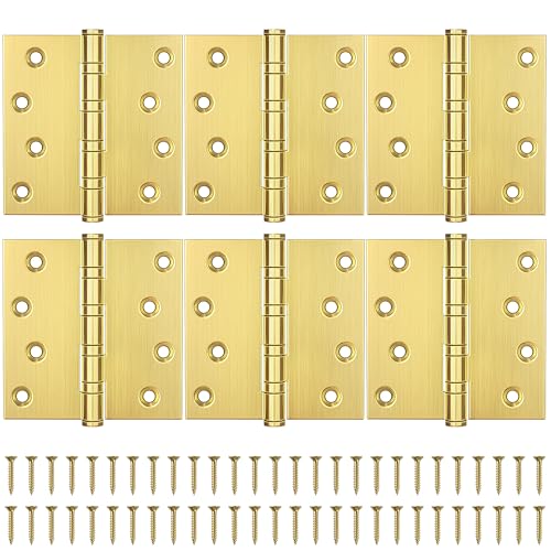 KOLET Ball Bearing Door Hinges, 4 x 4 Inches, Satin Gold, 6 Pack - color: Gold, size: 6 Pack