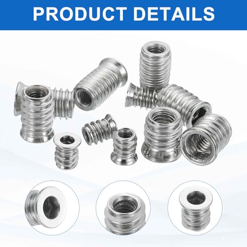 MECCANIXITY 6Pcs Threaded Inserts Nuts, M8x25mm Hex Socket Drive Nut Inserts for Wood - 304 Stainless Steel Screws Furniture Screw in Nuts Bolt Fastener Connector Wood - size: M8x25mm