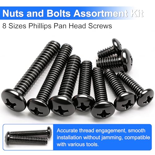 237PCS Machine Screws Nuts and Bolts Assortment Kit, 304 Stainless Steel Bolts 8 Sizes #6-32#8-32#10-24 Phillips Pan Head Hardware Screws Assortment Kit, Assorted Bolts, Nuts and Washers Kit - size: 237PCS