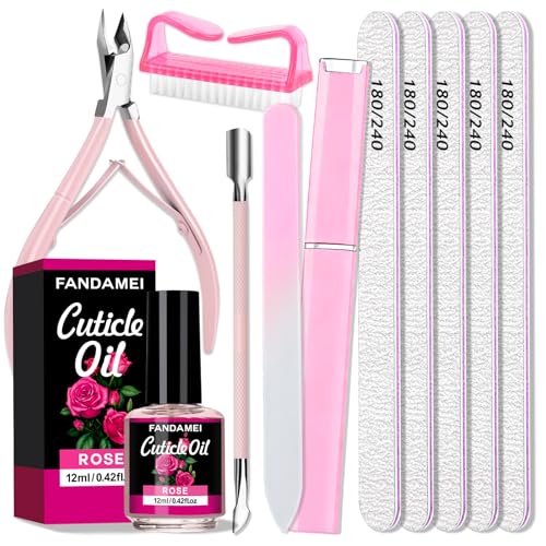FANDAMEI Manicure Kit For Women, Nail Care Kit With Glass Nail File, 5pcs 180/240 Grit Nail Files For Natural Nails, Cuticle Oil, Cuticle Trimmer, Cuticle Pusher, Manicure Set, Nail Kit, Nail Prep Kit