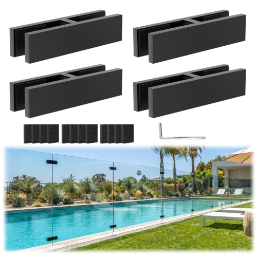 4 Pack Black Railing Glass to Glass Clamp, 180 Degrees Double Sided Clip Fit for 3/8"-1/2"(10mm-13mm) Thinkness Balustrade, SST304 Railing Holder for Fence, Balcony Deck, Indoor & Outdoor - size: 4 Pack, style: 180 Degree