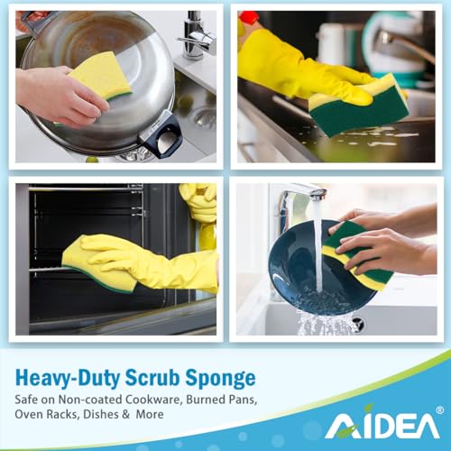 AIDEA Sponges Kitchen, Heavy-Duty Scrub Sponge, 12Count, Sponges for Dishes - color: Light-green