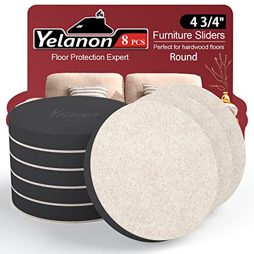 Yelanon Felt Furniture Sliders 8 Pcs 4.75" Round for Hardwood & Tile - size: 8pcs 4.75"