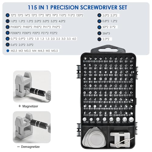 115 In1 Precision Screwdriver Set, Professional Magnetic Repair Tool Kit for Electronics, Watch, Mobile Phone, Laptop, Game Console, Camera, Eyeglasses, Modding, and DIY Projects
