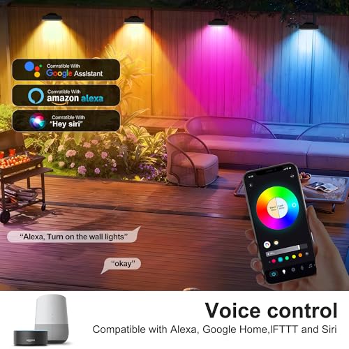 Smart Flood Light Outdoor – 360W RGBCW Color-Changing LED Floodlight, WiFi APP & RF Remote Control, Alexa/Google Voice, 50 Scene Modes, IP65 Waterproof - color: 5*72W Adjustable RGBCW Flood Light