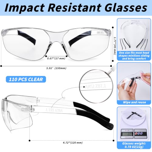 110 PCS Safety Glasses for Men Women ANSI Z87.1 Protective Eyewear - color: Clear