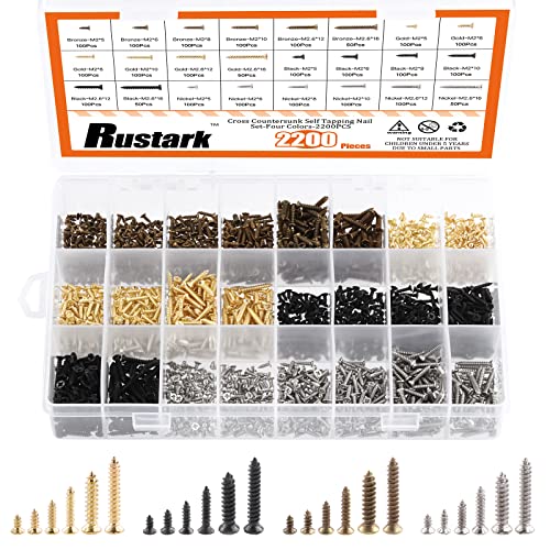 2200Pcs M2 M2.6 Flat Head Phillips Cross Small Wood Screws Tapping Screws Electronic Screws Assortment Kit 5mm 6mm 8mm 10mm 12mm 16mm Tapping Screws Small Metric Micro Screw Set