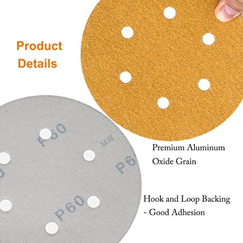 6-Inch 6-Hole Hook and Loop Gold Sanding Discs 60-Grit, 100-Pack - style: 60 Grit