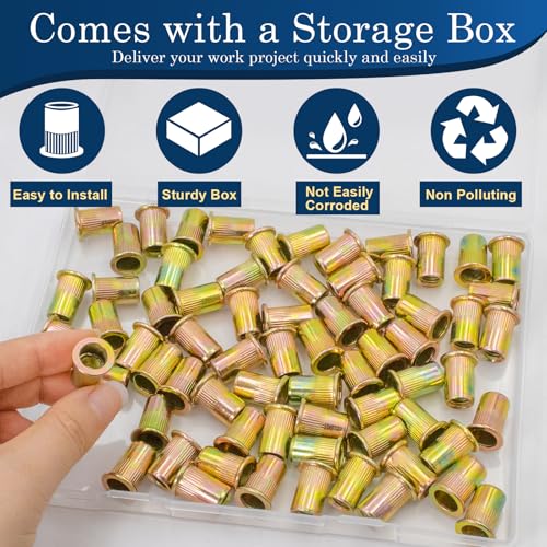M8-1.25 Rivet Nut,70Pcs Zinc Plated Threaded Rivnut Inserts - color: Yellow, size: Metric M8 - 70 Pcs