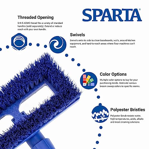 SPARTA 3638831EC14 Polyester Rectangle Scrub Brush, Floor Brush, Cleaning Brush With Swivel Head For Cleaning, 8 Inches, Blue - color: Blue