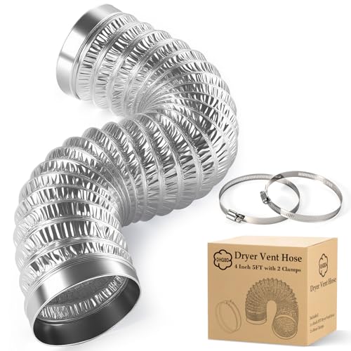 4 Inch Dryer Vent Hose 5FT, Flexible 6-Layer Aluminum Duct with Reinforced Rolled Edge Ends, Fireproof Dryer Exhaust Hose for Indoor Venting and HVAC Use - size: 4 inch 5 Feet