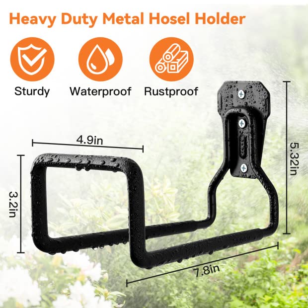 Hose Holder Stand Wall Mount, 2Pcs Heavy Duty Garden Hose Hanger Reel - color: Black