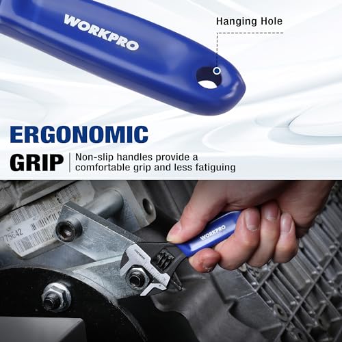 WORKPRO 4-Inch Mini Adjustable Wrench, Wide Jaw Cr-V steel Wrench - color: Blue, size: 4-Inch