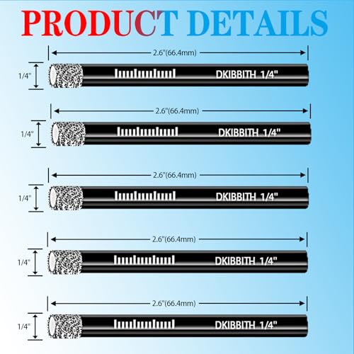 DKIBBITH 5 Packs 1/4" Diamond Drill Bits for Tile, Porcelain, Ceramic, Granite, Marble, Stone, Glass, Dry Drilling Tile Drill Btis with Storage Case and 1/4" Round Shank. - size: 5 Pcs 1/4" Diamond Bits