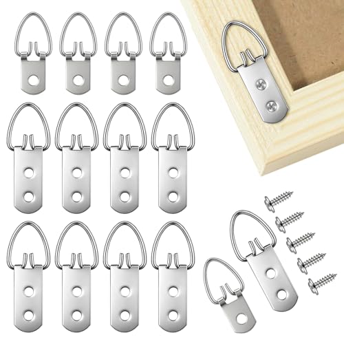 (2 Sizes, 140 PCS) D-Ring Picture Hangers Kit, 40 Single Hole & 20 Double Hole Hangers with 80 Screws, 50 lb Load Heavy Duty Picture Hanging Hardware for Picture Frame Mirrors Canvas (Silver) - size: Silver