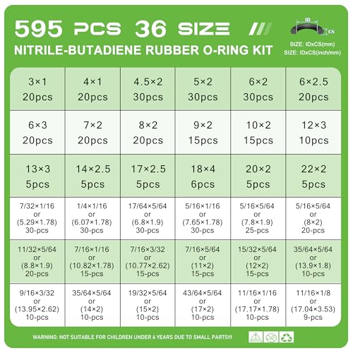 O Rings O-Ring Assortment Kit 36 Metric SAE Sizes for Auto AC Repair - style: 36 Size/595 Pcs