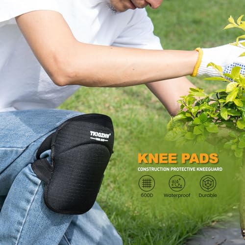 Heavy Duty Knee Pads, Professional Work Gear for Man, Black Fabric, Adjustable Straps