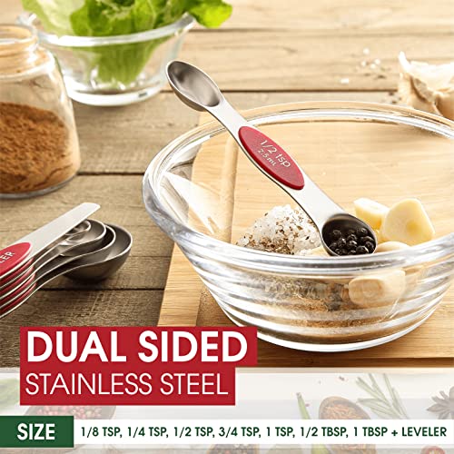 Spring Chef Stainless Steel Magnetic Measuring Spoons Set of 8, Red - color: Red, size: 1-Pack