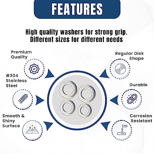 240 Pcs Fender Washers Assortment Kit, 304 Stainless Steel Flat - style: 240 Pcs Fender