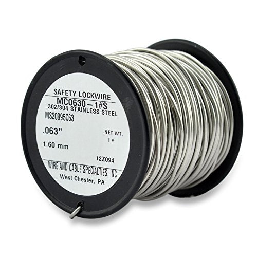 WCS .063 Stainless Steel Safety Lock Wire, T302/304, NASM20995C MS20995C, ASTM A580 Condition A, AMS569, Mechanics Wire for Aircraft, Automotive, & Industrial Use, 1lb Dispenser Can, Approx 93 ft - size: .063 in, style: 1 lb