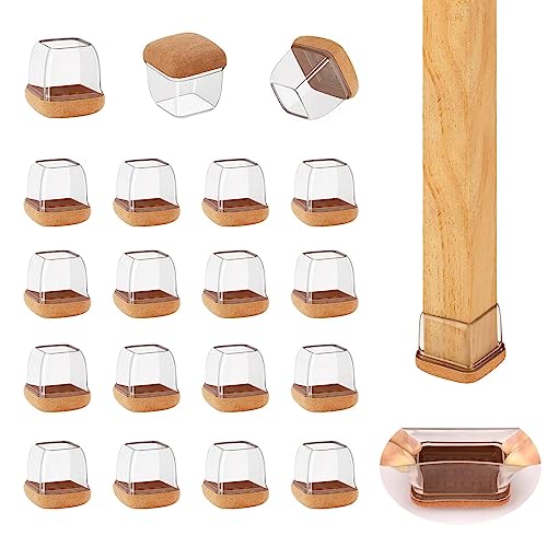 16-Pcs Square Silicone Chair Leg Floor Protectors, Thick & Durable - size: S - 16 Pcs - Clear