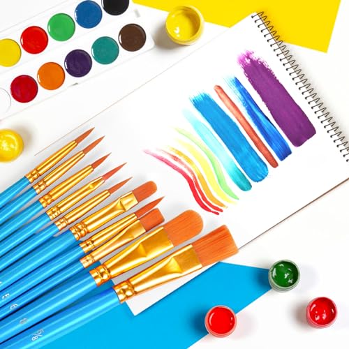 Paint Brushes Bulk, 20 Pcs Nylon Hair Paint Brushes for Acrylic Painting, Craft Paint Brushes Set for Kids Watercolor Face Canvas Detail Painting (Blue) - color: Blue