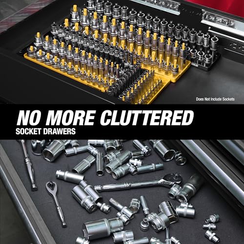OEMTOOLS 22238 6-Pc SAE & Metric Socket Tray Set for Sizes 1/4", 3/8”, 1/2" - color: Black and Yellow