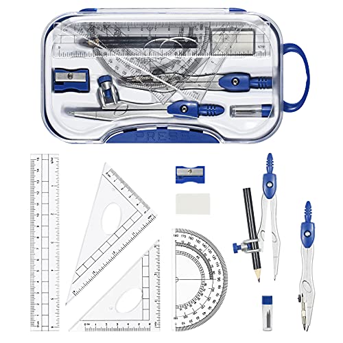Unjoo Geometry Set 10 Pcs Student Supplies,Protractor and Compass,Navy Blue - color: Navy Blue