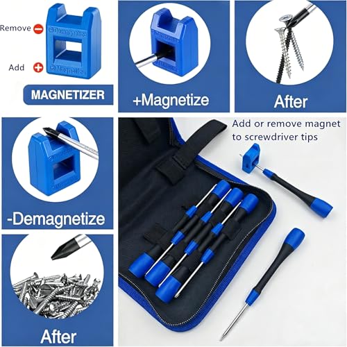 Precision Repair Tool Set, 12-Piece Craftsman & Miniature Tool Kit with Small Screwdrivers, Mini Pliers, Demagnetizer, Small Tool Kit for Phone, Laptop, Jewelry Repair, Includes Compact Storage Pouch